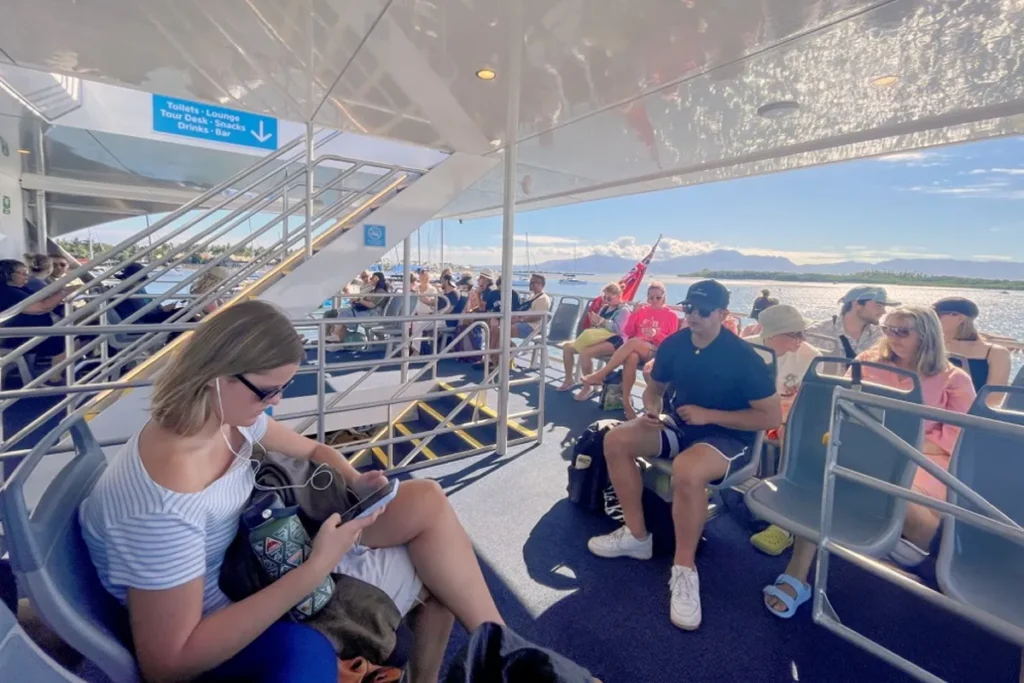 South Sea Cruises' catamaran to Kuata Island.