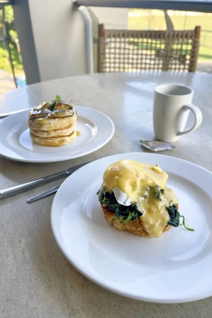 Eggs benedict with bacon from Cafe O.